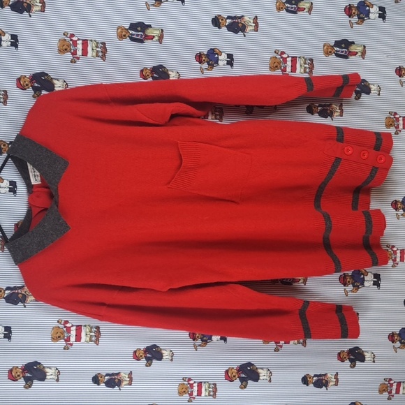 Vintage 89s Lauren Alexandra red & gray collar casual oversized med sweater - Picture 1 of 7
